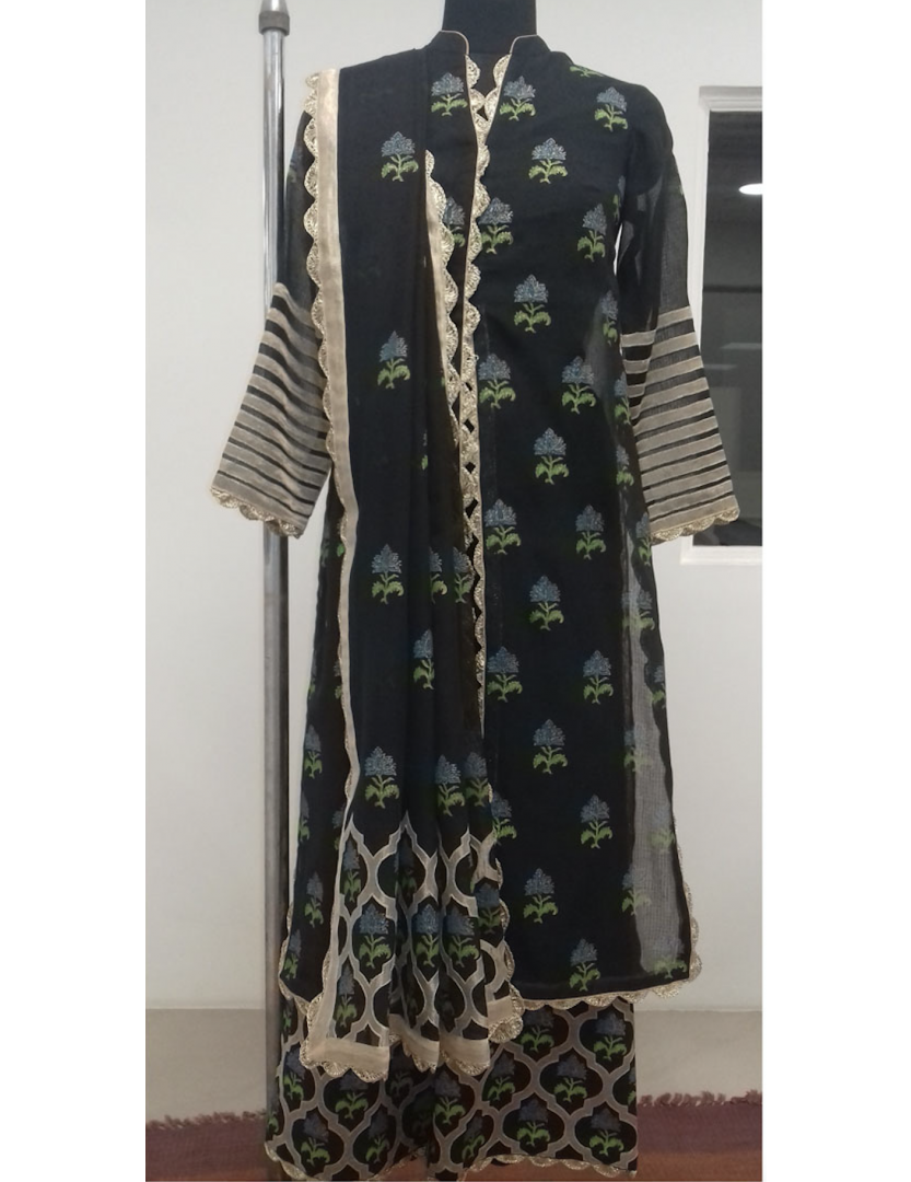 Kota Cotton Long Black Tunic with Palazzo