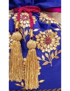 Dupion Silk Gota Patti Big Flower Blue/Magenta Potli