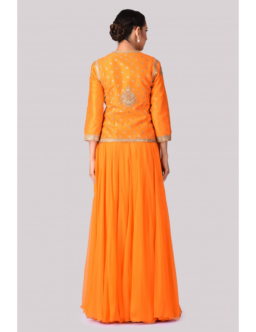 Dupion Silk Jacket with an Orange Chiffon Skirt (On Order Only)