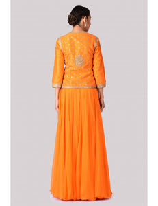 Dupion Silk Jacket with an Orange Chiffon Skirt (On Order Only)