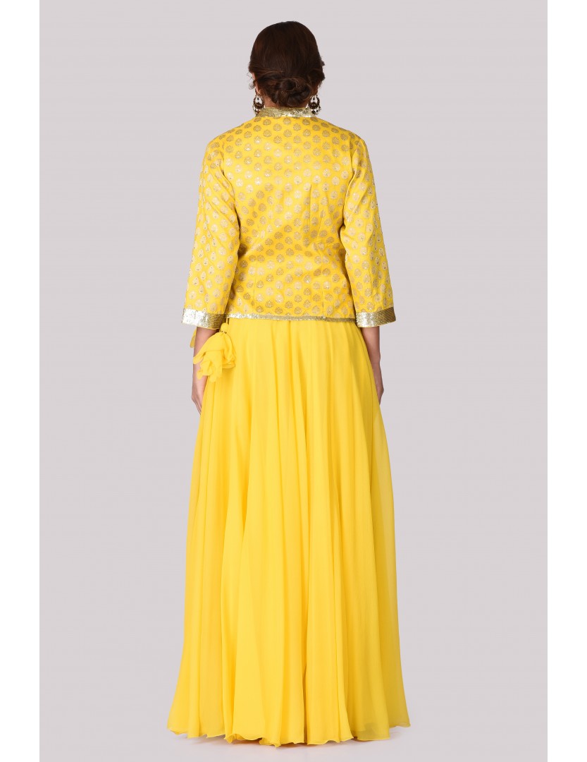 Brocade jacket with a Yellow Chiffon Skirt (On Order Only)