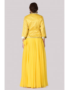 Brocade jacket with a Yellow Chiffon Skirt (On Order Only)