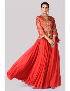 Brocade jacket with a Red Chiffon Skirt (On Order Only)