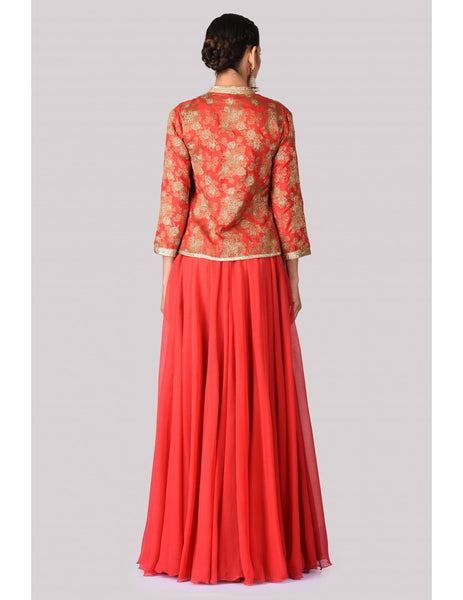 Buy Red Brocade Skirt and White Silk Crop Top for Girls Women Online in  India - Etsy