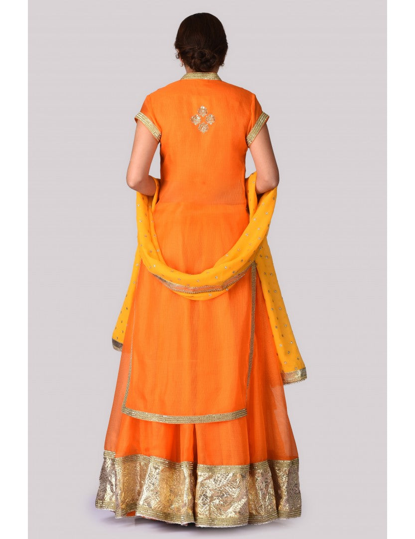 Kotah Silk Long Jacket with Orange Skirt (On order only)