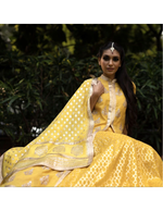 Load image into Gallery viewer, Tissue Chanderi Gota Patti Buta With Chanderi Yellow Skirt (On order only)
