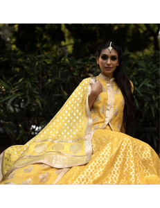 Tissue Chanderi Gota Patti Buta With Chanderi Yellow Skirt (On order only)