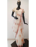 Load image into Gallery viewer, Kota Flower Jaal Printed Ivory Saree with Mukiesh
